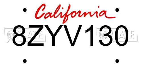 8ZYV130 California License Plate