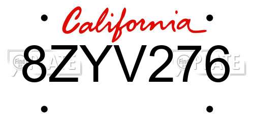 8ZYV276 California License Plate