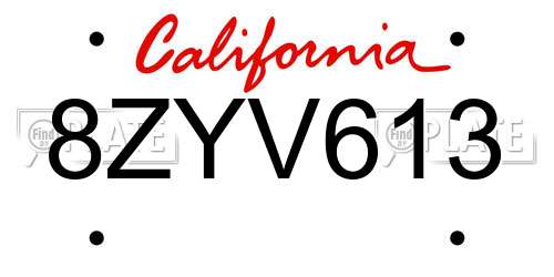 8ZYV613 California License Plate