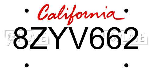 8ZYV662 California License Plate