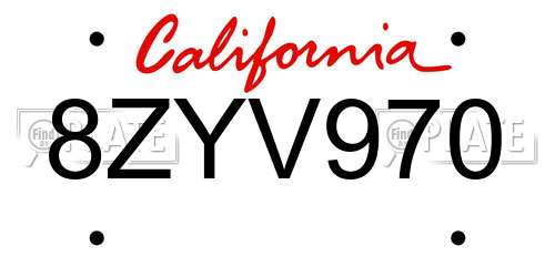 8ZYV970 California License Plate