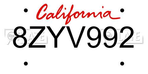 8ZYV992 California License Plate
