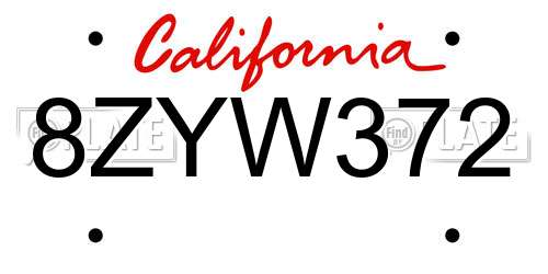 8ZYW372 California License Plate