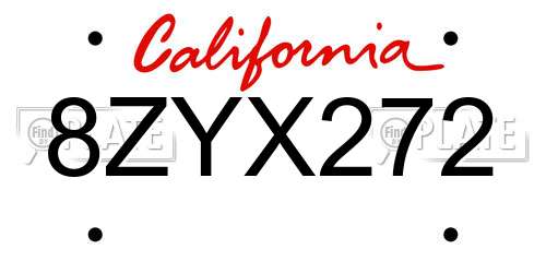 8ZYX272 California License Plate