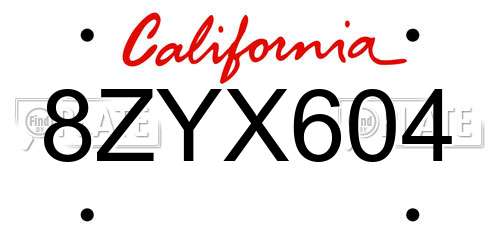 8ZYX604 California License Plate