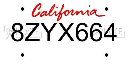 8ZYX664 California License Plate