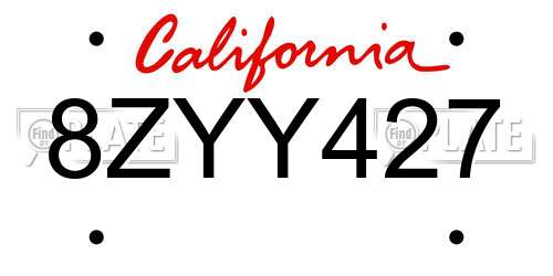 8ZYY427 California License Plate