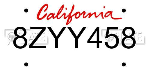 8ZYY458 California License Plate