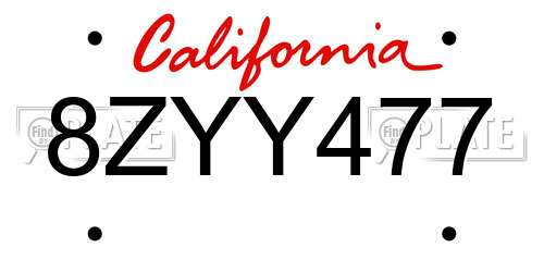 8ZYY477 California License Plate