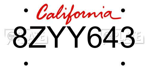 8ZYY643 California License Plate