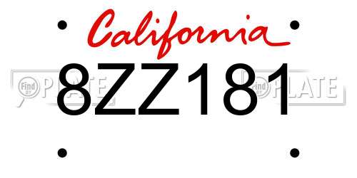 8ZZ181 California License Plate