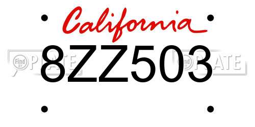 8ZZ503 California License Plate