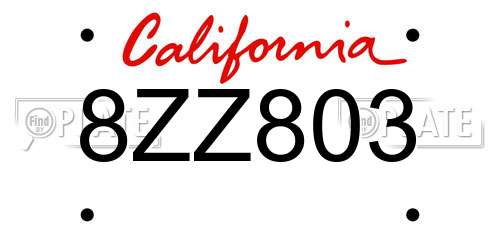 8ZZ803 California License Plate