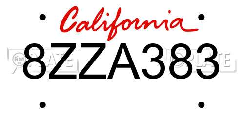 8ZZA383 California License Plate