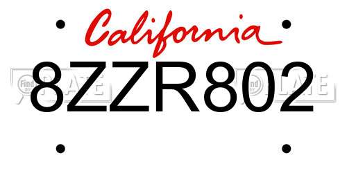 8ZZR802 California License Plate