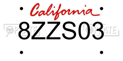 8ZZS03 California License Plate