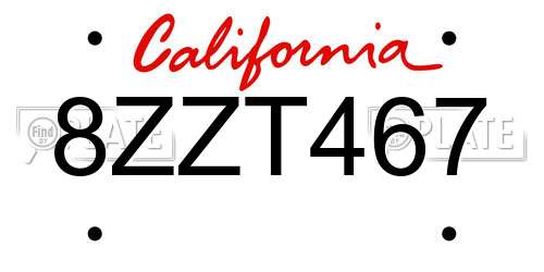 8ZZT467 California License Plate