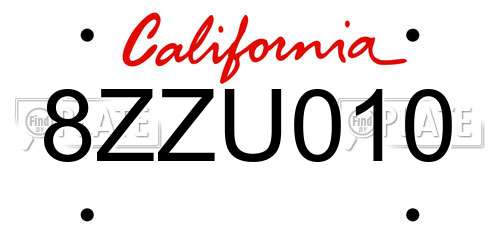 8ZZU010 California License Plate