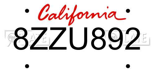 8ZZU892 California License Plate