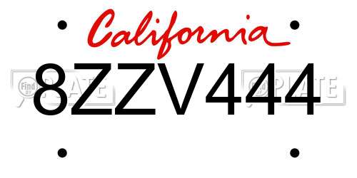8ZZV444 California License Plate