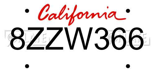 8ZZW366 California License Plate