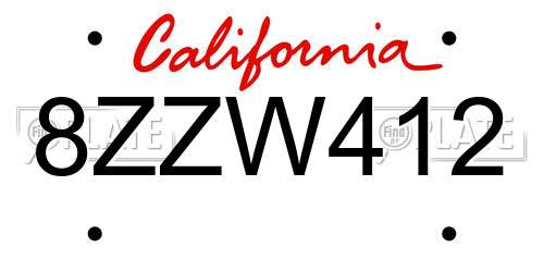 8ZZW412 California License Plate