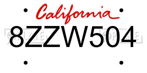 8ZZW504 California License Plate