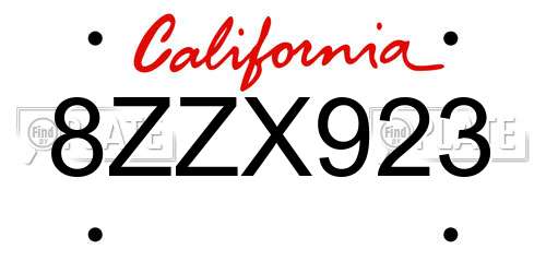 8ZZX923 California License Plate