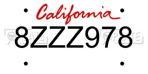 8ZZZ978 California License Plate