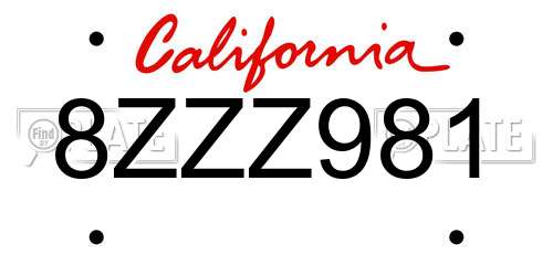 8ZZZ981 California License Plate