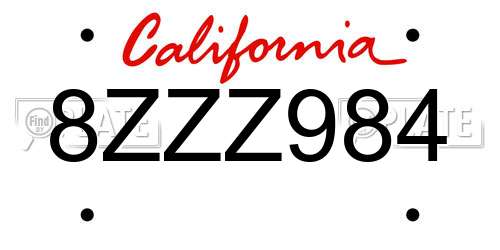 8ZZZ984 California License Plate