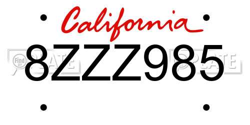 8ZZZ985 California License Plate