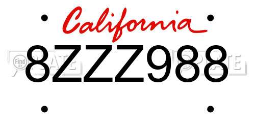 8ZZZ988 California License Plate