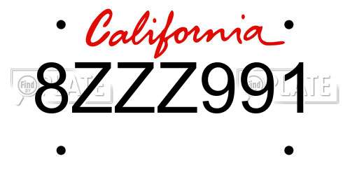 8ZZZ991 California License Plate