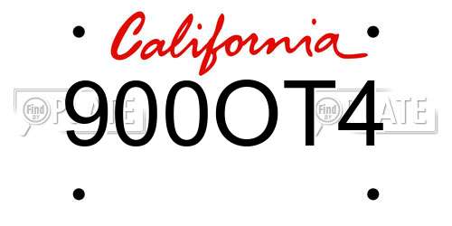 900OT4 California License Plate