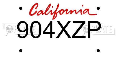 904XZP California License Plate