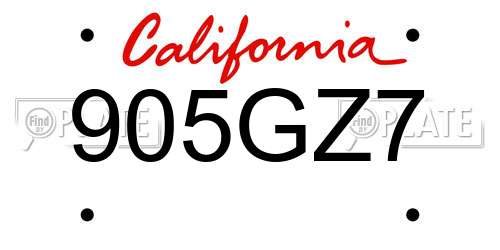 905GZ7 California License Plate
