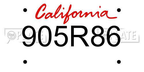 905R86 California License Plate