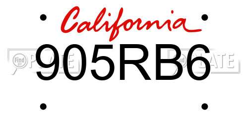 905RB6 California License Plate