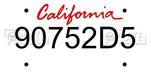 90752D5 California License Plate