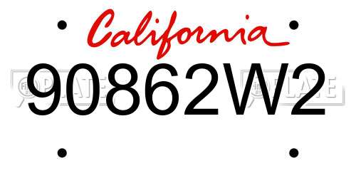 90862W2 California License Plate