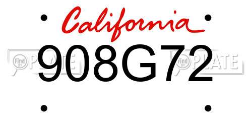 908G72 California License Plate