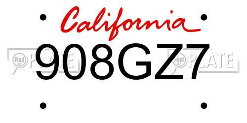 908GZ7 California License Plate