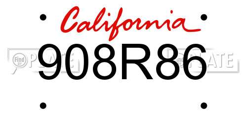 908R86 California License Plate