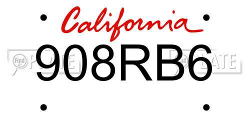 908RB6 California License Plate