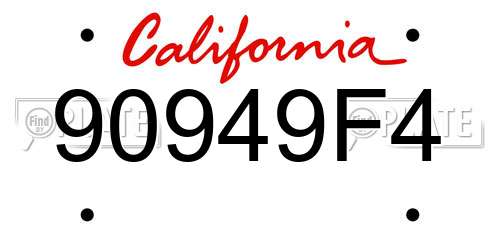 90949F4 California License Plate