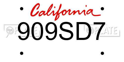 909SD7 California License Plate