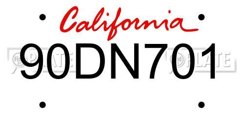 90DN701 California License Plate