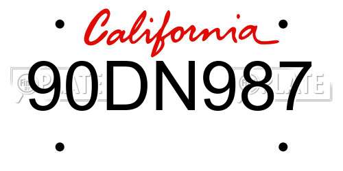 90DN987 California License Plate