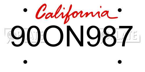 90ON987 California License Plate